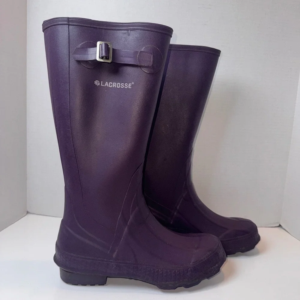 LaCrosse Grange Rain Boots Womens 8 Plum Purple 14 Inch Waterproof Rubber 631126